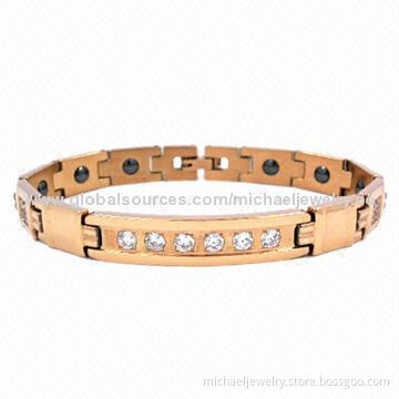 Magnetic Stainless Steel Bracelets with 22pcs of CZ Stones and IP Rose Gold Plating